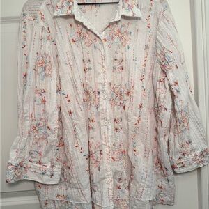 CJ Banks White Button Up with Rainbow Embroidery Details - Women’s 2X